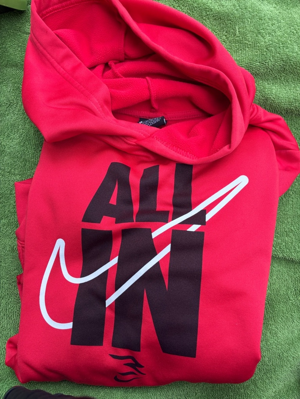 Nike Red Hoodie with Black & White 'ALL IN' Graphic